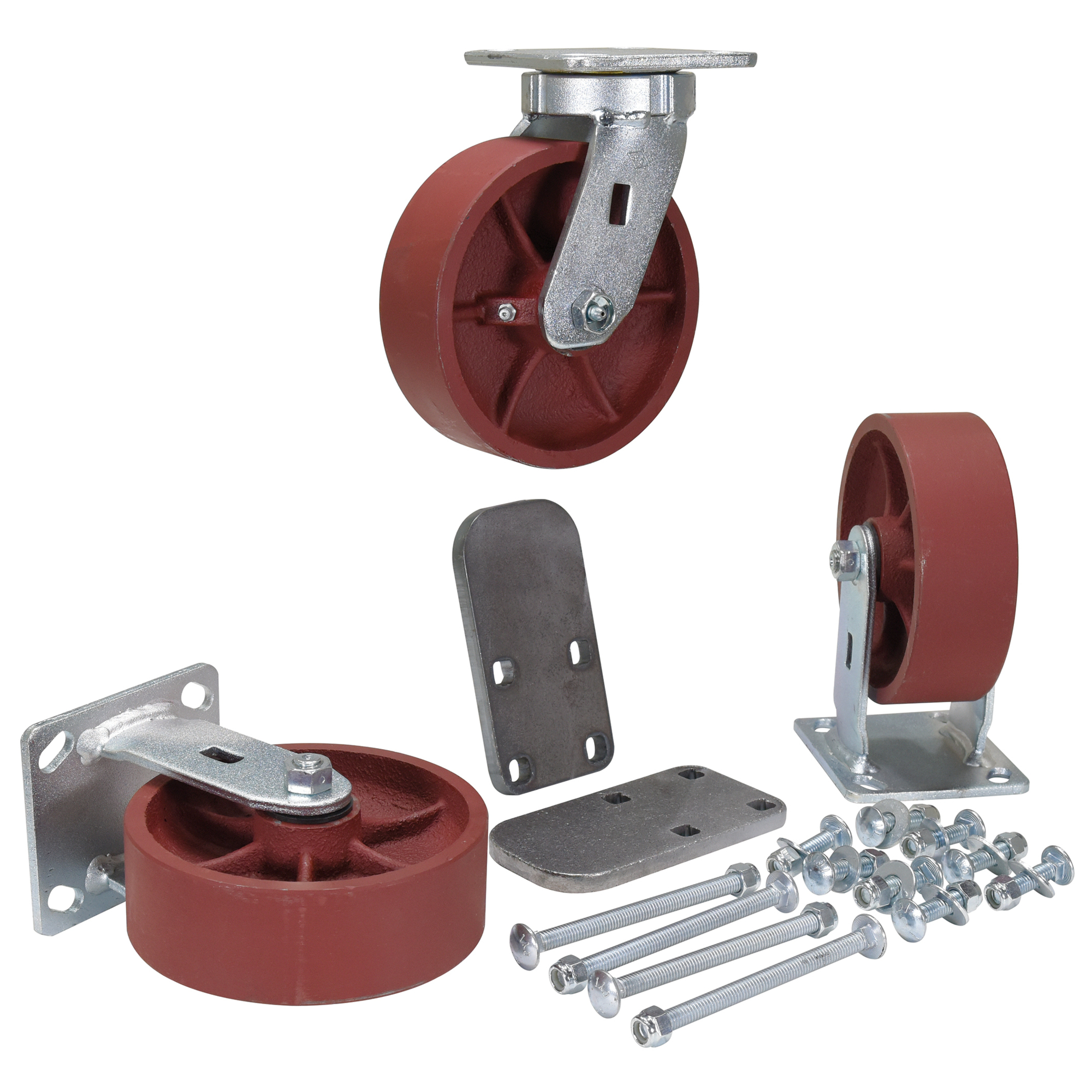 Vestil Ductile Steel Caster Kit 6 In. x 2 In. 6,000 Lb. Capacity Maroon